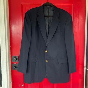 Brooks Brother 346 44L Long Men's Blazer Gold Hardware Worsted Wool Navy Blue